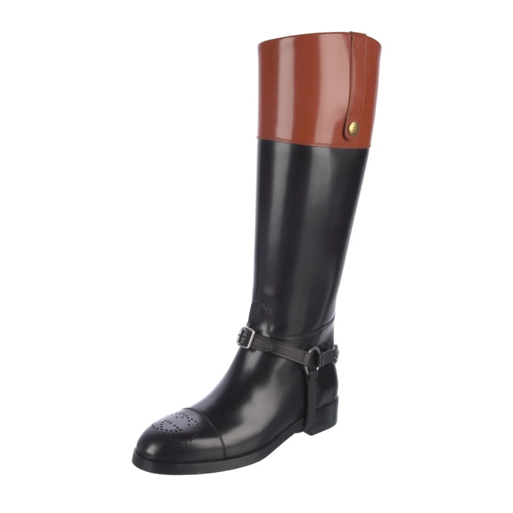 Gucci Black and Brown Over the Knee Boots